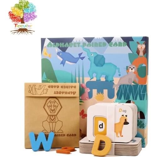 Treeyear Alphabet Numbers Flash Cards for Toddlers 3-6 Years, ABC Learning Toys Wooden Letters and Numbers Animal Card Board