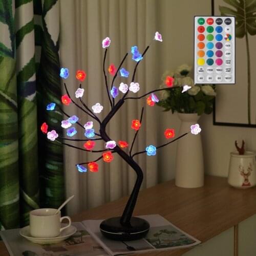 Colorful USB Tree Shape LED Night Light Plum Blossom Lamp For Home Bedroom Wedding Holiday Decoration Table Night Lamps
