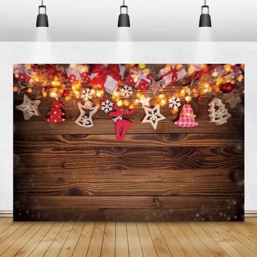 Wood Christmas Photo Background Light Bokeh Polka Dots Children Newborn Portrait Photographic Backdrops Family Photocall Banner