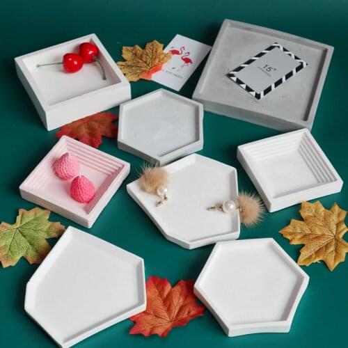 Geometric Polygon Concrete Tray Pallet Molds Square Oval Clay Crafts Silicone Mould Cement Flowerpot Pedestal Base Tray Mold