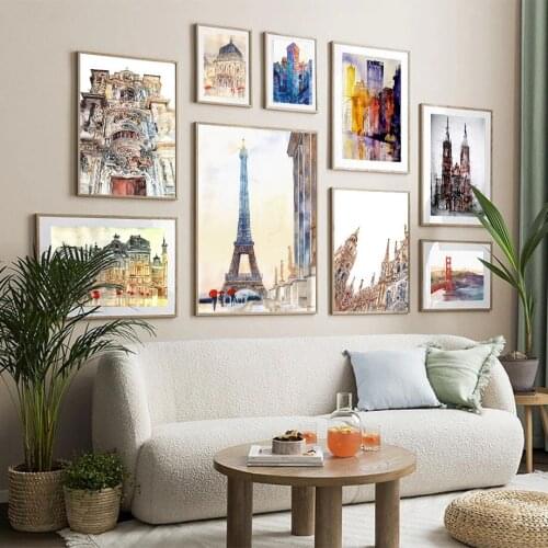 Paris Tower Church Bridge Oil Painting Wall Art Canvas Painting Nordic Posters And Prints Wall Pictures For Living Room Decor