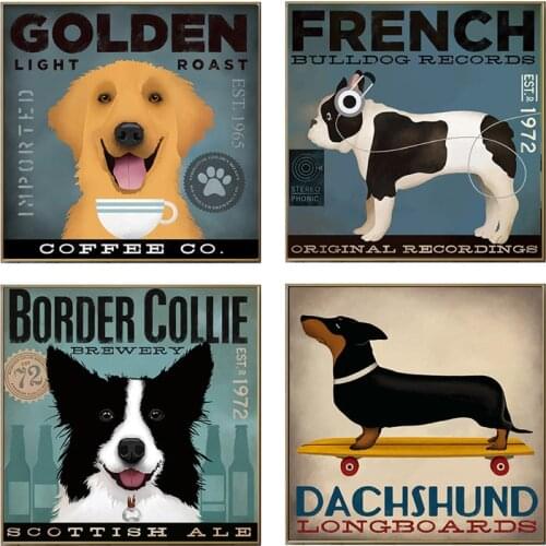 Canvas Painting Vintage Poster Clever Dog Critters Wall Pictures for Living Room Home Decoration Kids Room Decor Artwork