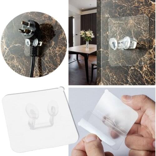 Adhesive Plug Holder Wire Cord Hanger Organizer Hooks Rack Wall Transparent Home