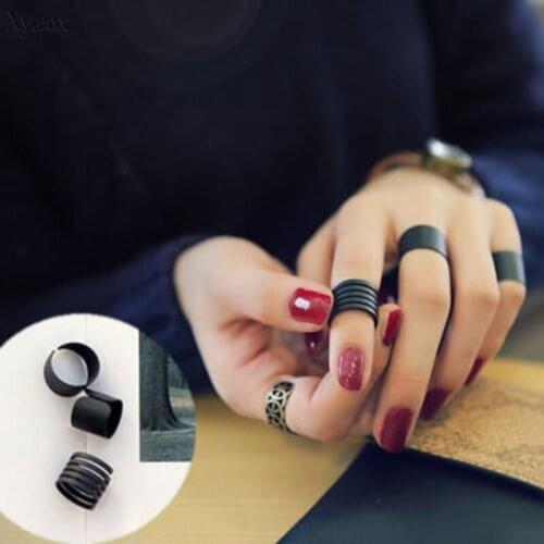 1Set/3Pcs Fashion Black Stack Simple Plain Above Knuckle Ring Band Midi Rings