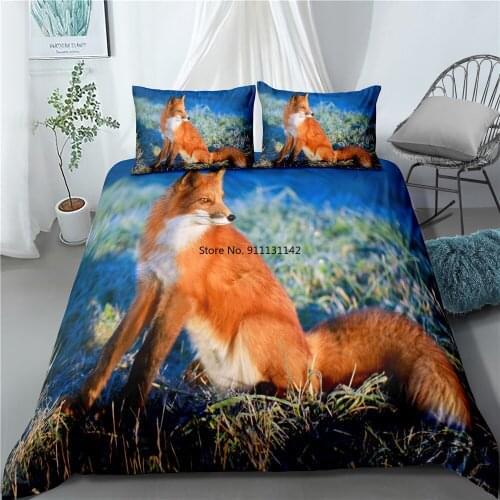 Cute Fox Digital Print Bedding Set 3D Adult Children Bedroom Decoration Single Double King Queen Size Home Textile