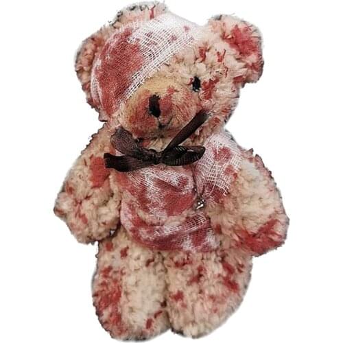 Bloody Bear Keychain Cool Punk Plush Bear Injured Bear Keychain Doll Keychain Halloween Jewelry Gift
