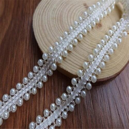 1 Yards/Lot Pearl Bead Beaded Trims Lace Ribbon Fabric Clothes Decoration Wedding Dress Collar Sleeve Lace Applique Crafts