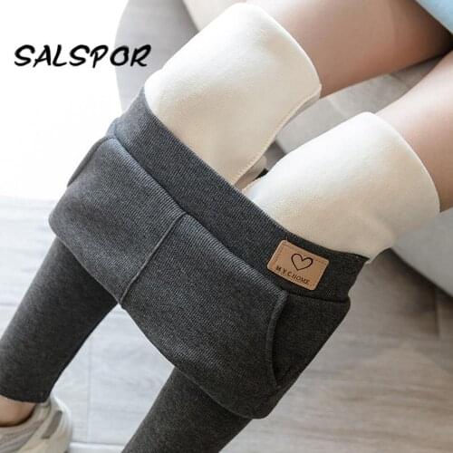 SALSPOR Winter Warm Leggings Women Thick Velvet Lamb Wool Casual Womens Leggings High Waist Slim Super Elastic Pants with Pocket