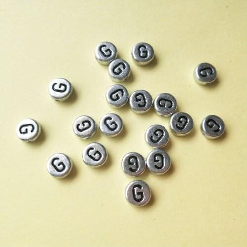 Mini Order 500pcs/lot Single Character G Printed Silver Color Acrylic Letter Beads DIY Jewelry Findings Plastic Alphabet Beads