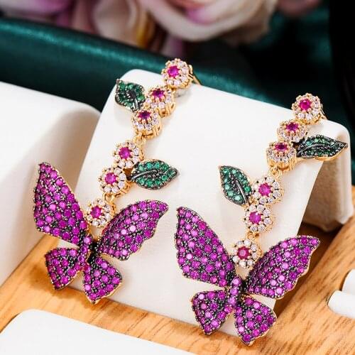 Missvikki Luxury Romantic Butterfly Leaf Earrings for Women Full Mirco CZ Paved Cubic Zircon Bridal Wedding Fashion Jewelry