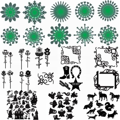 Layered Flowers Bouquet Line Border Frame Metal Cutting Dies Set Ghost Skull Bat Wild Animals DIY Craft Paper Cards 2021 New