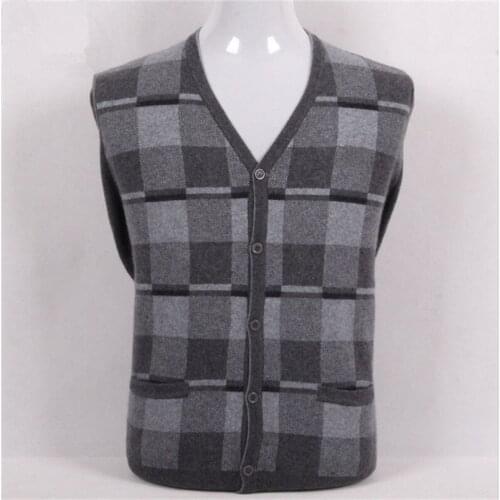 100%goat cashmere plaid jacquard knit men fashion thick cardigan sweater claret 2color S/4XL