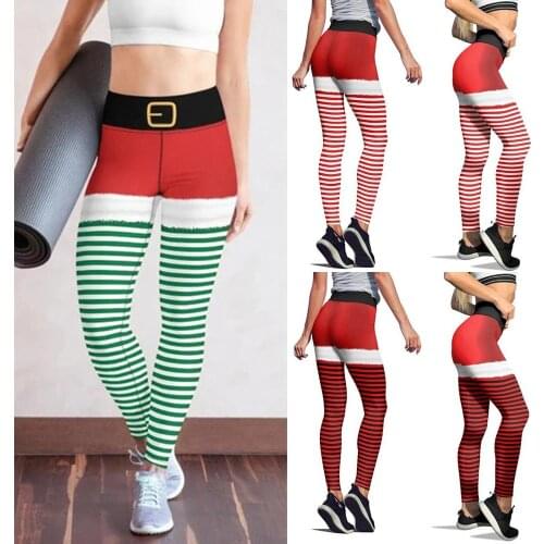 New Merry Christmas Leggings High Waist Elasticity Women Printed Striped Snow Leggings Punk Belt 3 colors Pants
