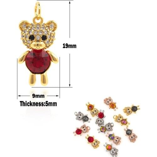 Crystal 3D Teddy Bear Necklace, Gold Animal Pendant, Teddy Bear Charm, DIY Jewelry Making Accessories 19×9×5mm