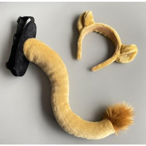 Lion Jungle Animal Costume Tail Ear Headband Halloween Christmas Party Toys Kids Adult Gift Props Anime Cosplay