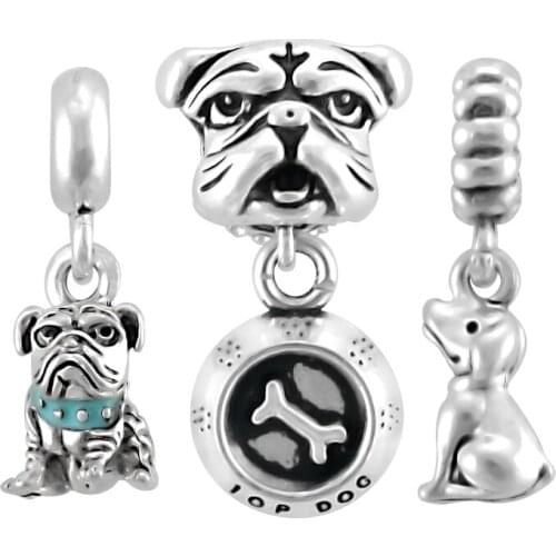 Silver Plated Lovely Dog Charm Pendant Dog Food Bead Fit Original Pandora Charm Bracelet For Women DIY Fashion Jewelry SPP199