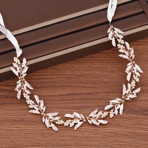 Rhinestone Headband Hair Accessories Bride Tiara Light Gold Sliver Leaf Hair Band Bridal Headdress Wedding Hair Jewelry