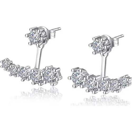 Luxury 925 Sterling Silver Earrings Six Claw Zirconia Front Back Double Sided Leaves Stud Earrings For Women S-E264