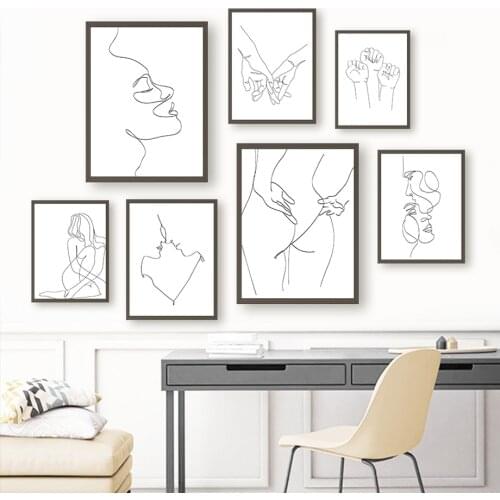 Sexy Woman Couple Fist Hand Abstract Line Wall Art Canvas Painting Nordic Posters And Prints Wall Pictures For Living Room Decor