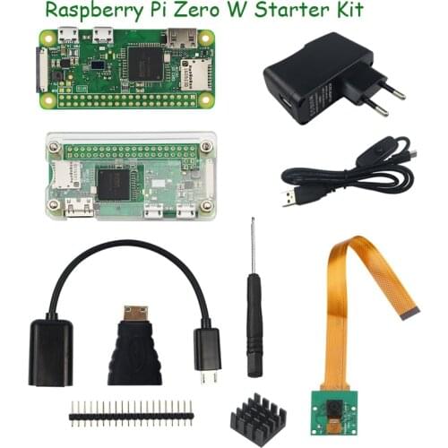 Raspberry Pi Zero W Starter Kit 5MP Camera +RPI Zero W ABS Case+Heat Sink+ 5V2A Power Adapter+16G SD Card+ Adapter Kit Mini HDMI