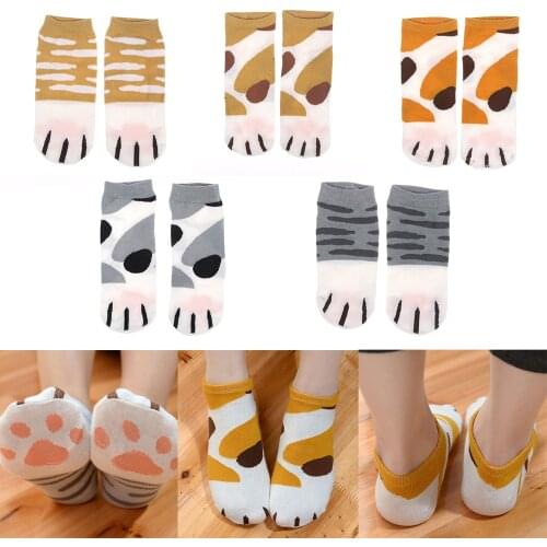 New Autumn Cotton Jacquard kawaii Cats Paw Socks Woman Girls Lovely Cartoon Animal Ankle Sock Ukraine Funny Striped Short Socks