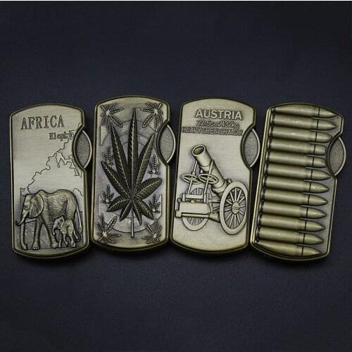 Vintage Bronze Relief Lighter Straight Fire Jet Torch Turbo Lighter Gas Windproof Inflatable Cigar Pipe Metal Butane Lighter