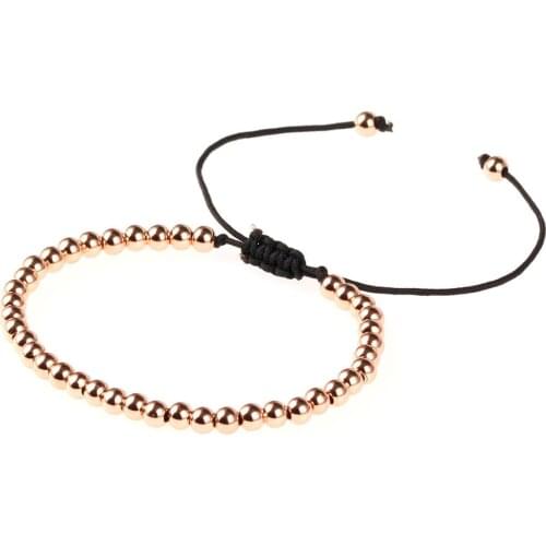 WT-B542 Handmade beads bracelet 4 mm gold electroplated beads with woven rope 4 colors available in adjustable size wholesale