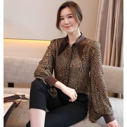 Printed Ladies Shirt Womens Long Sleeve Autumn 2021 Loose Large Size Lantern Sleeve Western-style Top Floral Chiffon Shirt
