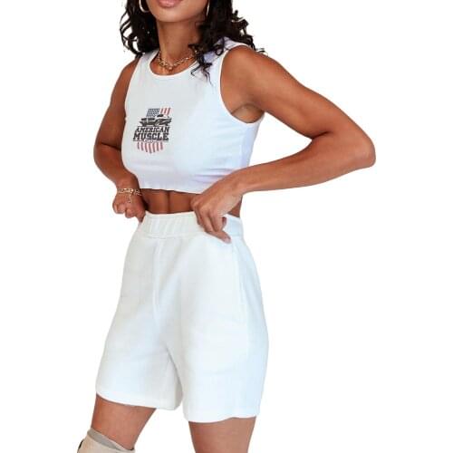 2021 Women Sports Tank + Shorts, Sexy Navel High Waist Version Casual Style Summer Clothing for Daily Wear Beach Street Vacation