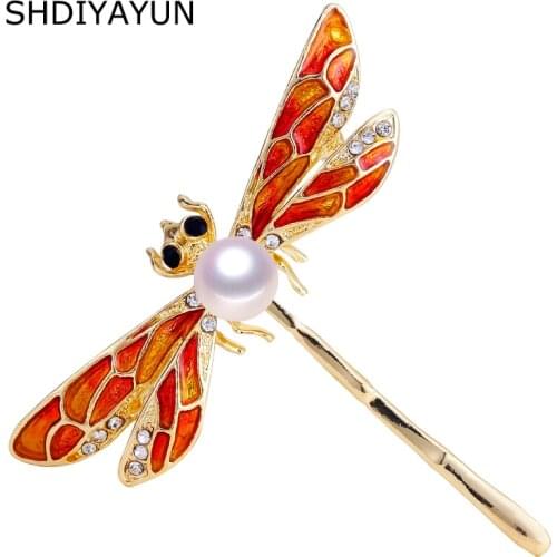 SHDIYAYUN New High Guality Pearl Brooch Dragonfly Brooch For Women Vintage Enamel Brooch Pins Natural Freshwater Pearl Jewelry