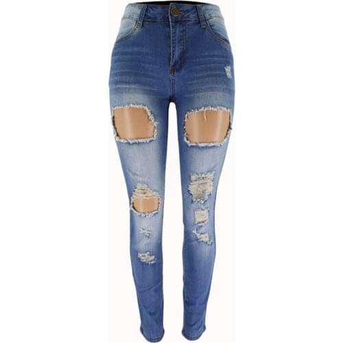 Womens High Waist Jeans Denim Pants Destroyed Stretchy Ripped Skinny Jeans Trousers