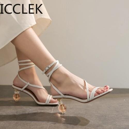 Female Summer Women Sandals 2020 New Versatile Andromeda Web Celebrity Crystal with Open-toe One-word Heels Sandalias De Tacon