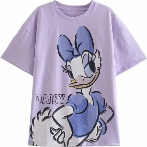 Disney Cartoon Daisy Shirts for Women Print Round Neck Short-sleeved Women Fashion Clothing Graphic T-Shirts Harajuku Kawaii