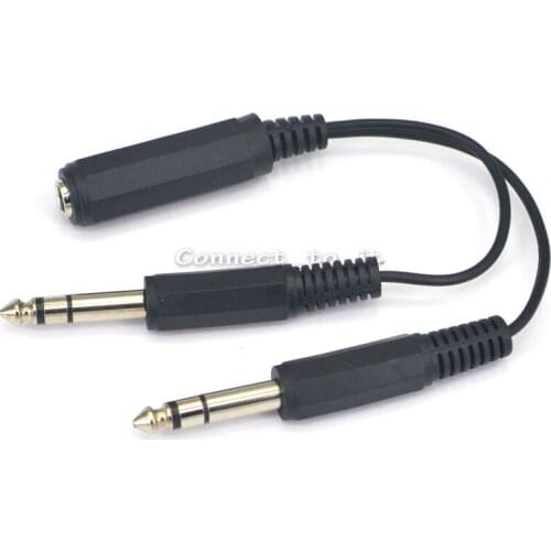 0.6 Feet 6.5mm Female Jack to Dual 6.5mm Male Plug Audio Stereo Connector Splitter Adapter Cable