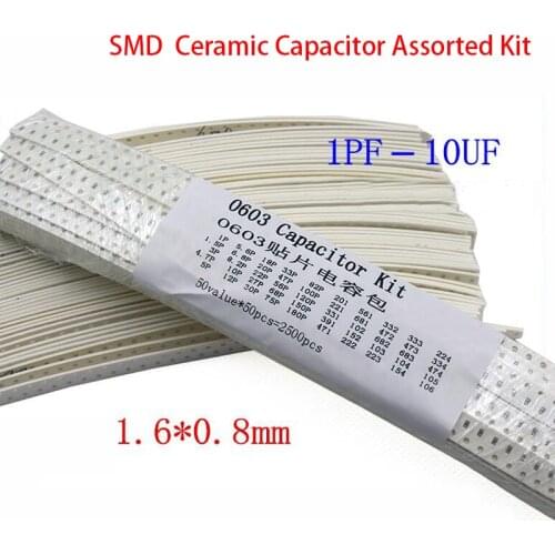 0603 SMD Ceramic Capacitor Assorted Kit 1pF~10uF 50values*50pcs=2500pcs Chip Ceramic Capacitor Samples kit