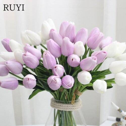 10 Pcs beauty Real touch flowers latex Tulips flower Artificial Bouquet Fake flower bridal bouquet decorate flowers for wedding