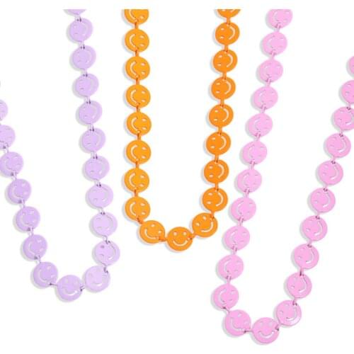 12PCS, Fashion Colorful Smiley Face Choker Necklaces Jewelry Double Happy Face Chain Necklace For Women