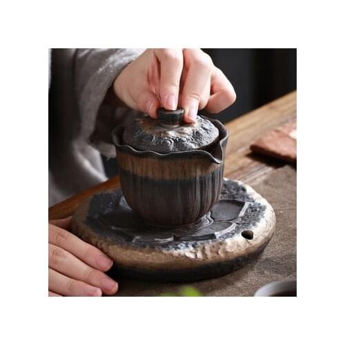 200ml Yixing zisha old rock mud gilt iron glaze kungfu tea set handmade Zen single pot hand grasped pot tea pot set