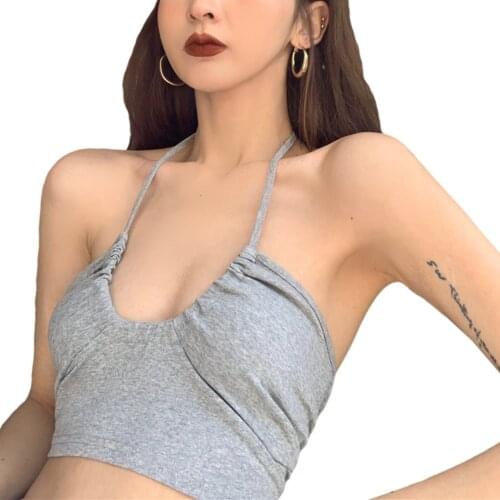 2021 Summer Drawstring Halter Camisole Tops Women Sleeveless Solid Sexy Tank Top Club Holiday Casual Crop Top Streetwear