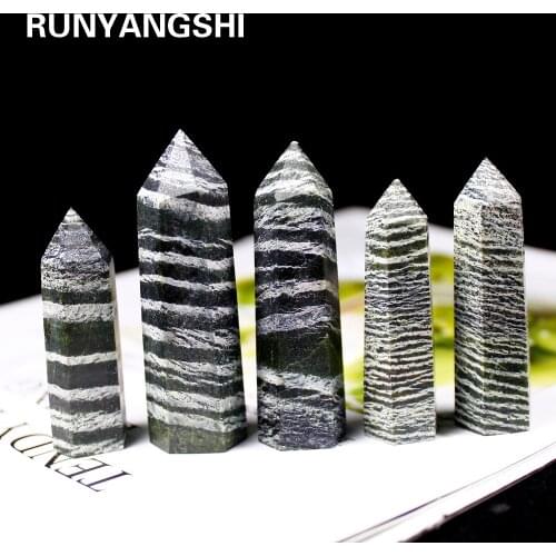 5-7cm 1pcs Natural Crystal Quartz Green Zebra stone Crystal Stone Point Healing Hexagonal Wand Treatment Stone