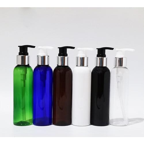 50pcs 150ml silver Aluminum cosmetic lotion pump black plastic bottle ,empty shampoo lotion bottles with pump shower gel bottle