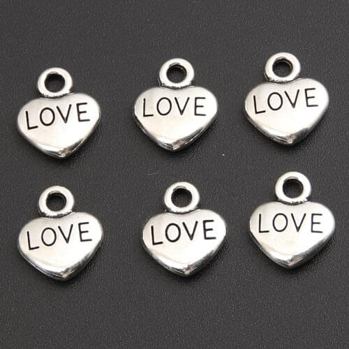 50Pcs Silver Color Small Love Charms Heart Shape Pendant Fit Necklaces Jewelry Making DIY Bedeltjes Bedels 10X12mm A419
