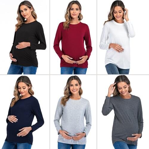6091# European Style Long Sleeve Maternity T-shirts Belly T Shirt Clothes for Pregnant Women Spring Autumn Pregnancy Tees Tops