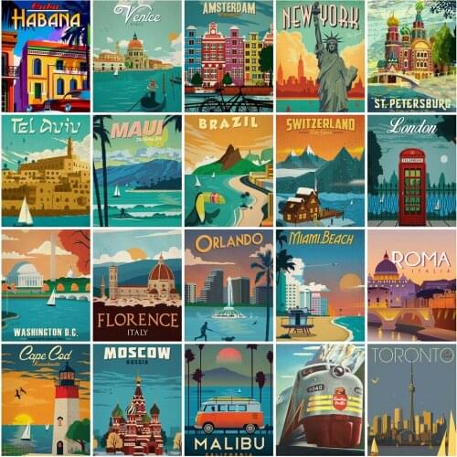 Huacan Diamond Mosaic Embroidery City Text 5D DIY Diamond Painting Landscape Gift Arts And Crafts Bedroom Decoration