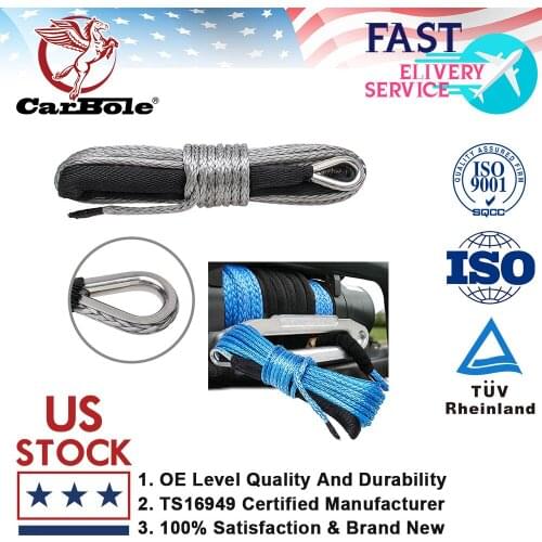 Carbole 100% Brand New Blue & Gray 1/4"X 50' 10000LB Synthetic Winch Rope Line Recovery Cable 4WD ATV W/Sheath
