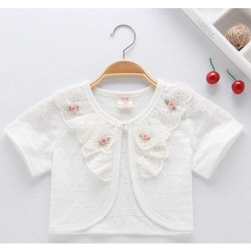 RL 2021 Jacket for Girls White Summer Cotton Sweet Girls Shrug Sweater Fashion Kids Cardigan For Girls 2 3 4 6 8 10 Years