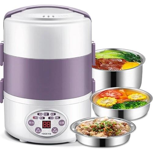Electric Rice Cooker Stainless Steel 3 Layers Steamer Portable Meal Thermal Heating Lunch Box Food Container Warmer Office Lunch
