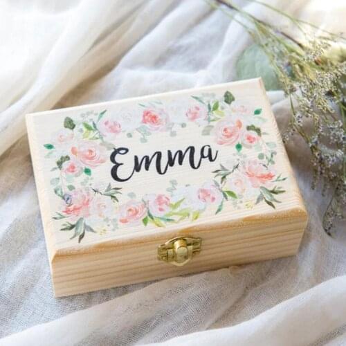 Personalised name Flower Girl or Bridesmaids Gift Box Jewelry Box, Custom Wooden Box for Wedding Bridal Party Gift Name Boxes