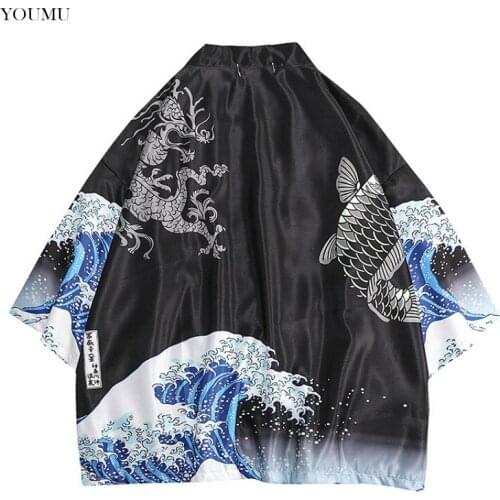 Kimono Cardigan Jacket Yukata Vintage Men Women Printing Japanese Style Harajuku Loose Short Sleeve Tops Coat Outwear 923-204