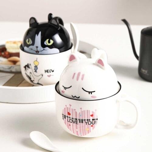 Ceramic Cup With Lid Spoon Animal Cute Large Capacity Coffee Mug Personality Creative Trend Couple Male And Female Student Gift